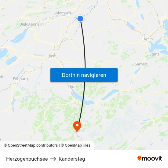 Herzogenbuchsee to Kandersteg map