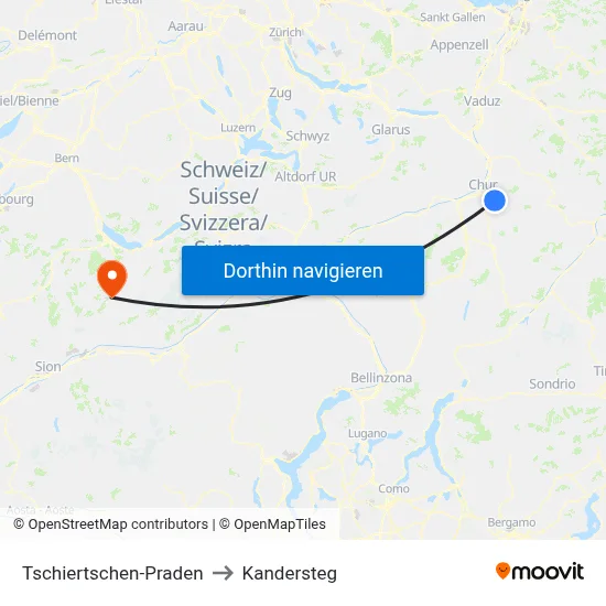 Tschiertschen-Praden to Kandersteg map