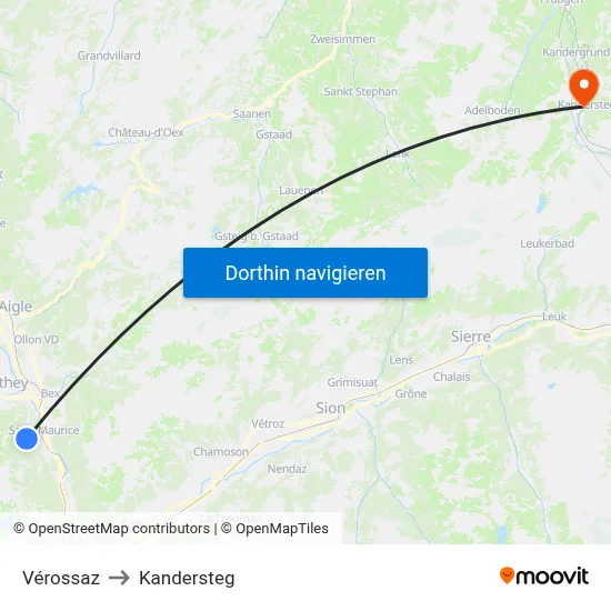 Vérossaz to Kandersteg map