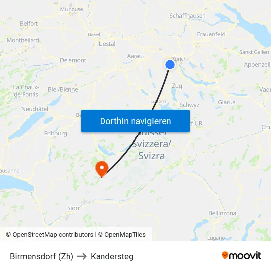 Birmensdorf (Zh) to Kandersteg map