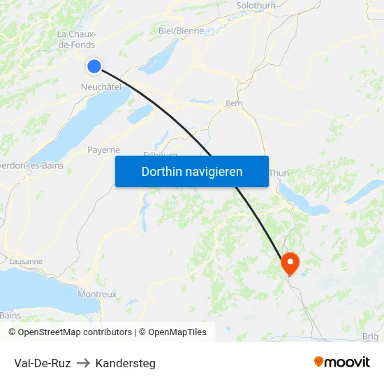 Val-De-Ruz to Kandersteg map