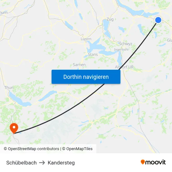 Schübelbach to Kandersteg map
