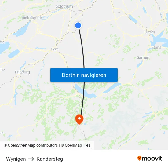 Wynigen to Kandersteg map