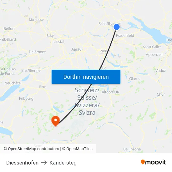Diessenhofen to Kandersteg map