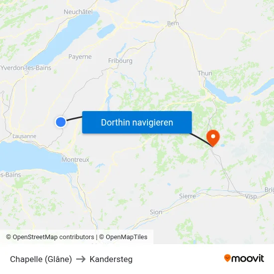 Chapelle (Glâne) to Kandersteg map