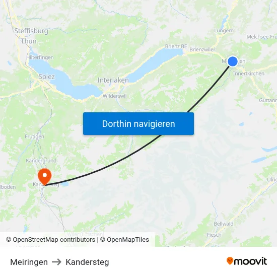 Meiringen to Kandersteg map