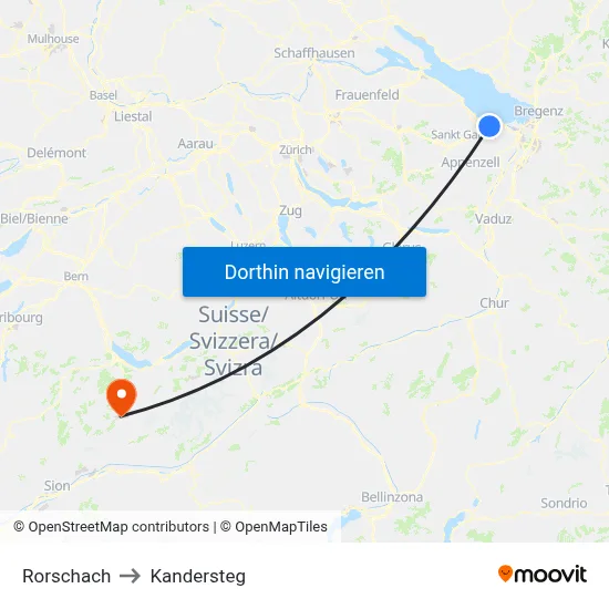 Rorschach to Kandersteg map
