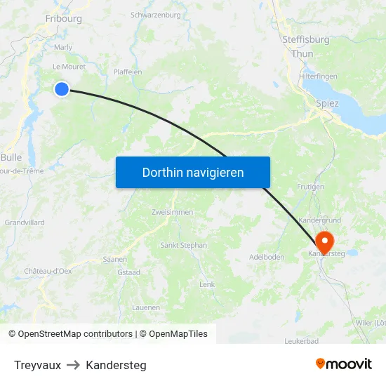 Treyvaux to Kandersteg map