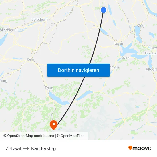 Zetzwil to Kandersteg map