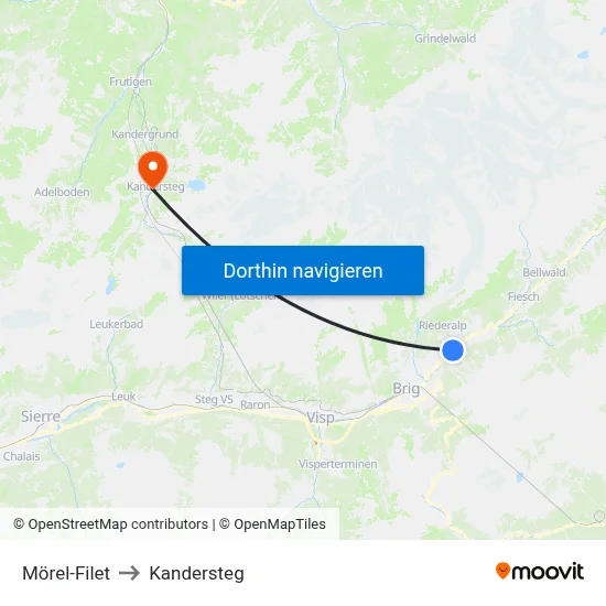 Mörel-Filet to Kandersteg map