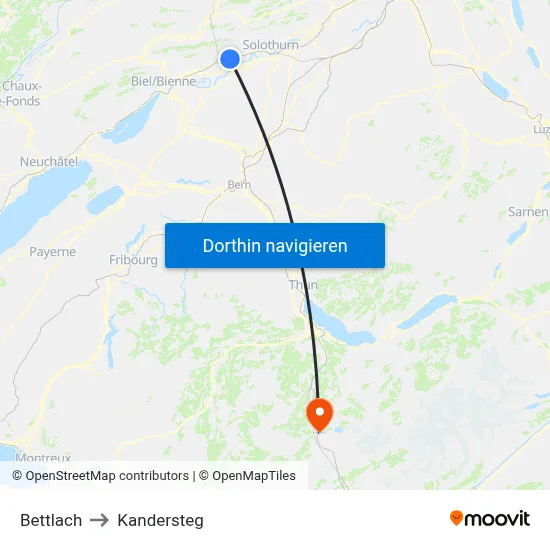 Bettlach to Kandersteg map