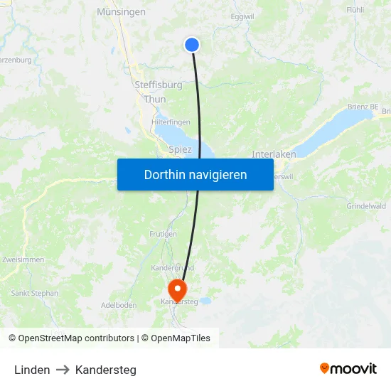 Linden to Kandersteg map
