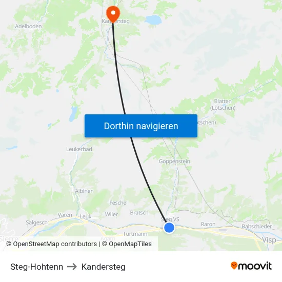 Steg-Hohtenn to Kandersteg map