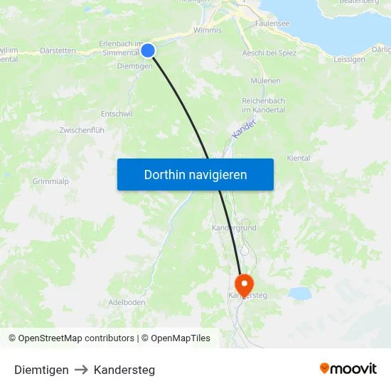 Diemtigen to Kandersteg map
