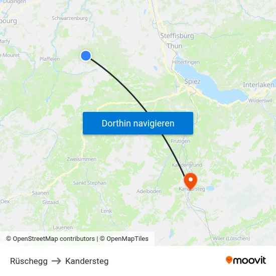 Rüschegg to Kandersteg map
