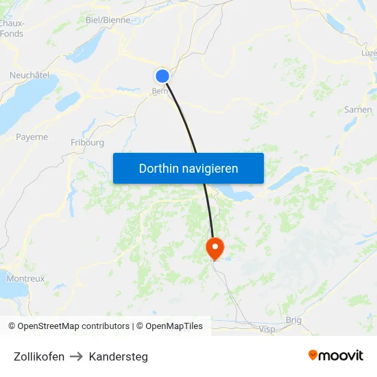 Zollikofen to Kandersteg map