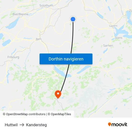 Huttwil to Kandersteg map