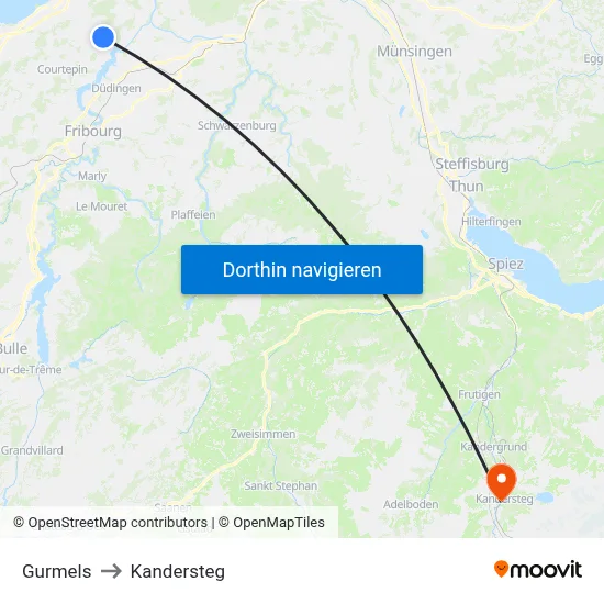 Gurmels to Kandersteg map