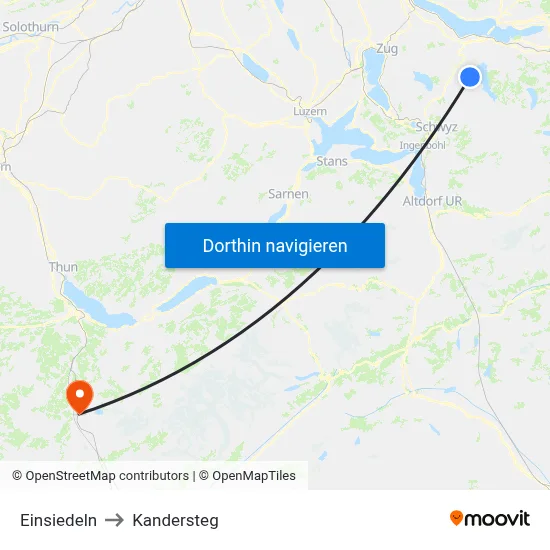 Einsiedeln to Kandersteg map