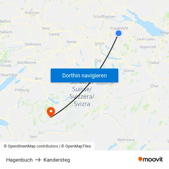 Hagenbuch to Kandersteg map