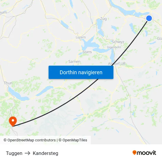 Tuggen to Kandersteg map