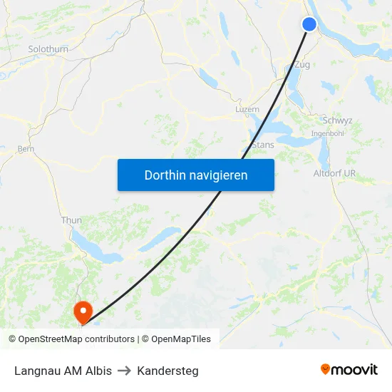 Langnau AM Albis to Kandersteg map