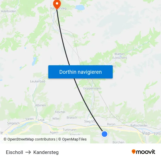 Eischoll to Kandersteg map