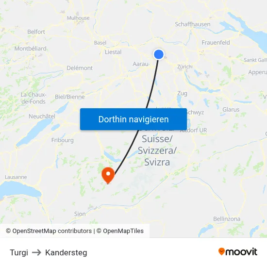 Turgi to Kandersteg map