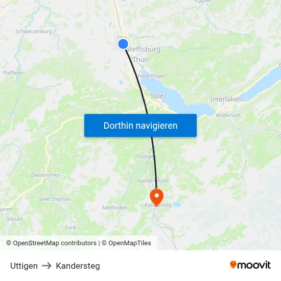 Uttigen to Kandersteg map