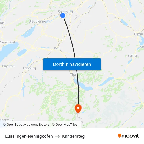 Lüsslingen-Nennigkofen to Kandersteg map