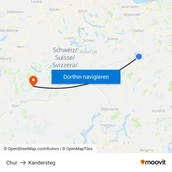 Chur to Kandersteg map