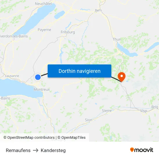 Remaufens to Kandersteg map