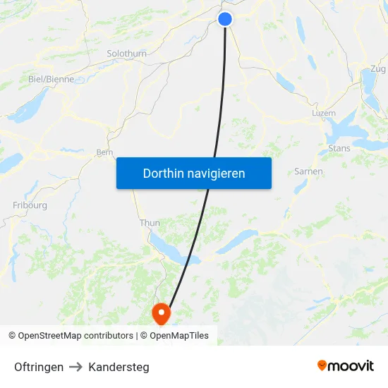 Oftringen to Kandersteg map
