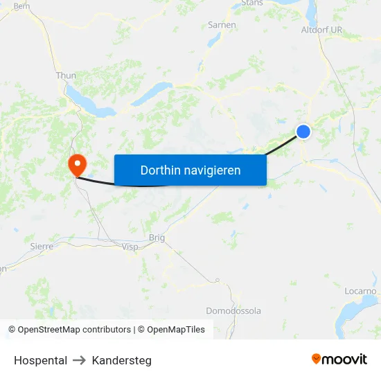 Hospental to Kandersteg map