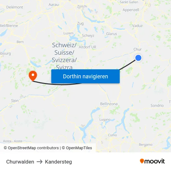 Churwalden to Kandersteg map