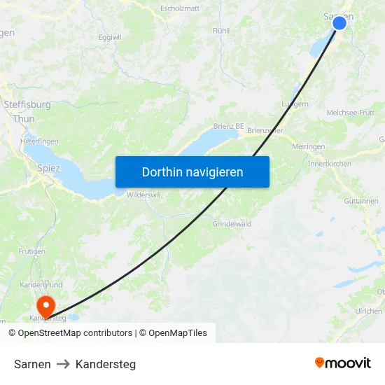 Sarnen to Kandersteg map