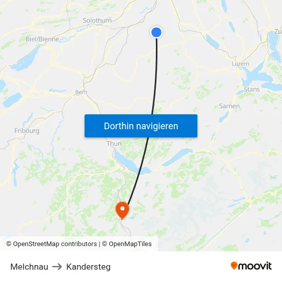 Melchnau to Kandersteg map
