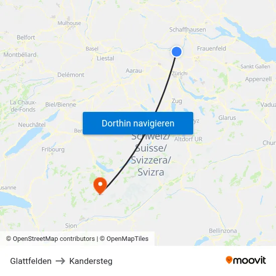 Glattfelden to Kandersteg map