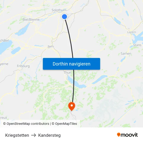 Kriegstetten to Kandersteg map
