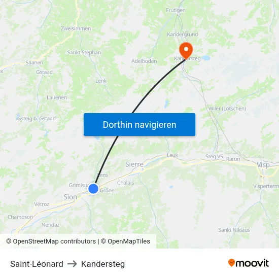 Saint-Léonard to Kandersteg map