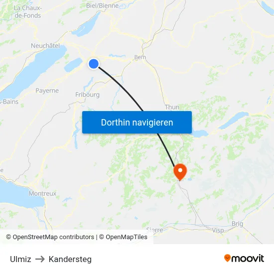 Ulmiz to Kandersteg map