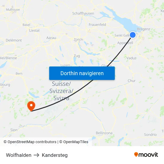 Wolfhalden to Kandersteg map
