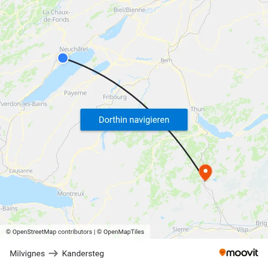 Milvignes to Kandersteg map