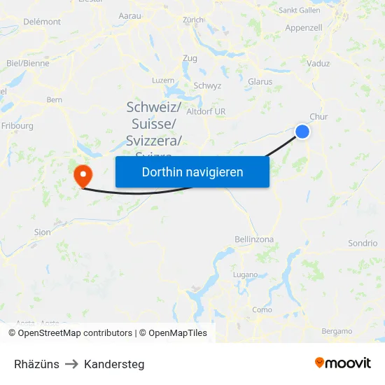 Rhäzüns to Kandersteg map