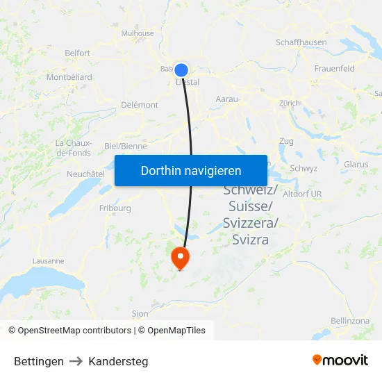 Bettingen to Kandersteg map