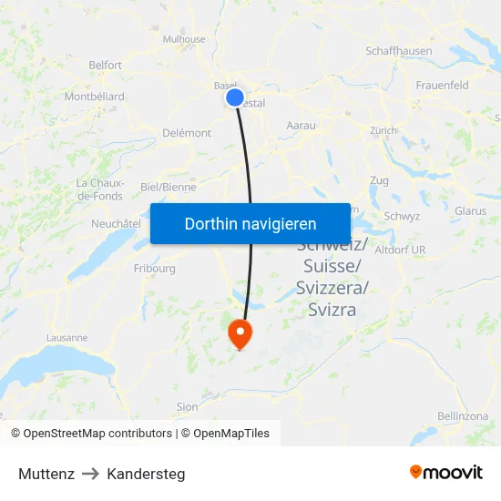Muttenz to Kandersteg map