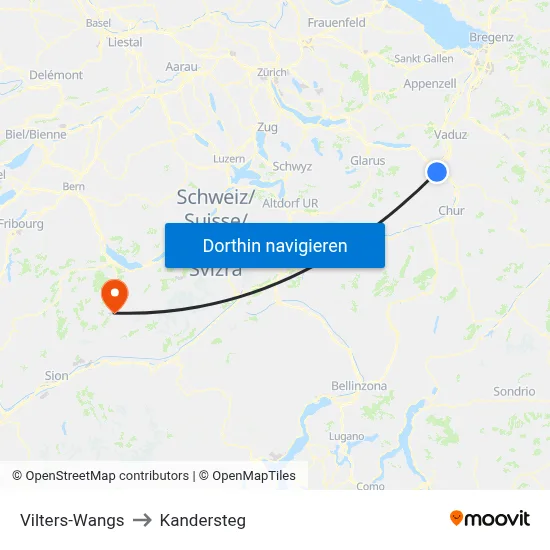 Vilters-Wangs to Kandersteg map