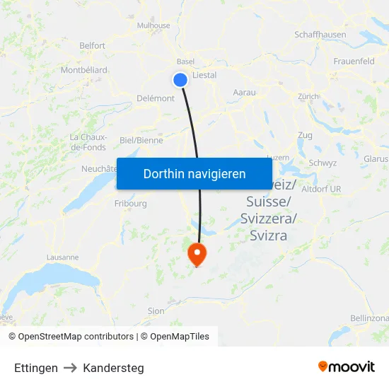 Ettingen to Kandersteg map