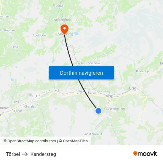 Törbel to Kandersteg map