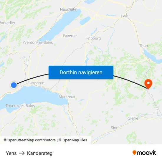 Yens to Kandersteg map